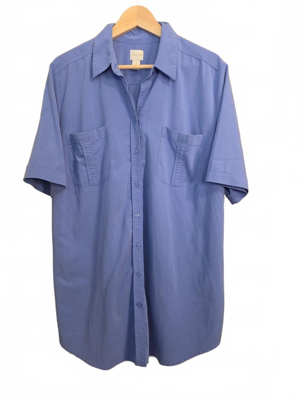 Chico's blue short sleeve button up shirt Size 3